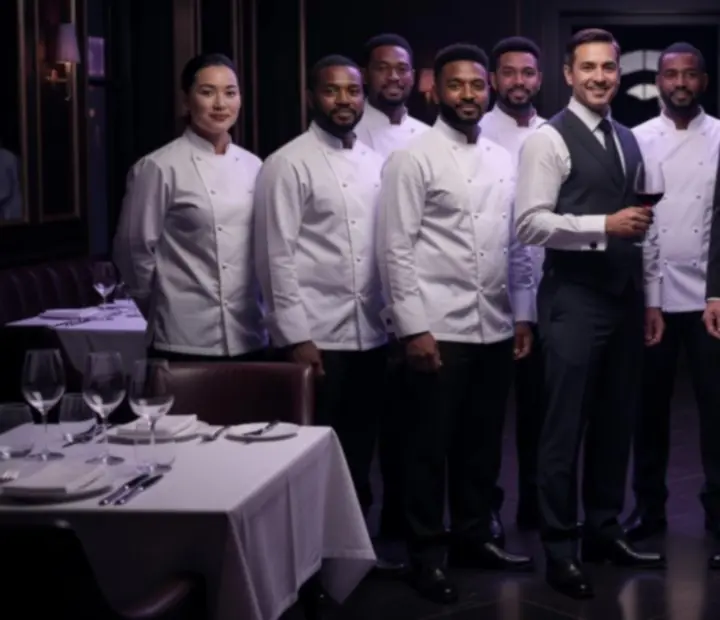 Equipo de restaurante en un elegante bistró nocturno